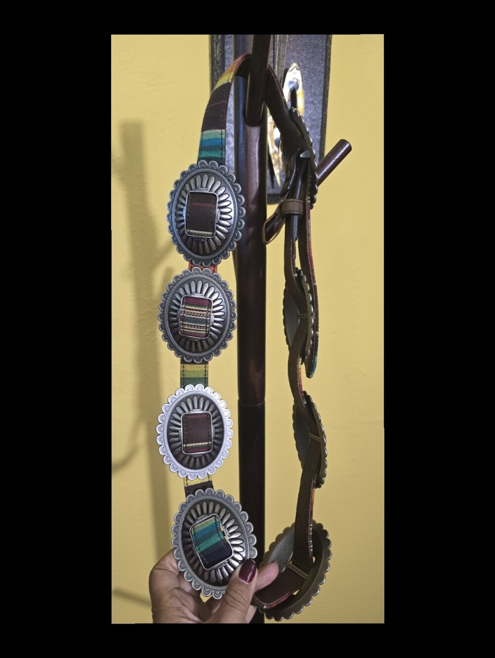 Ariat Multi-Color Concho Leather Belt - Brown with Teal Accents SZ XL